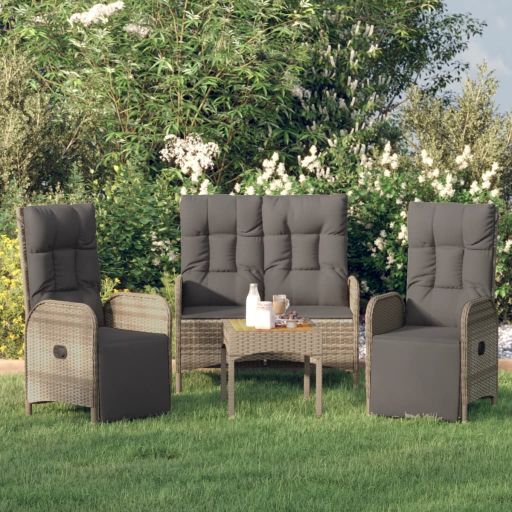vidaXL 4-tlg. Garten-Essgruppe mit Kissen Grau Poly Rattan
