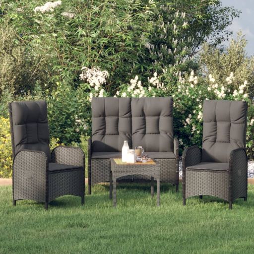 vidaXL 4-tlg. Garten-Essgruppe mit Kissen Grau Poly Rattan