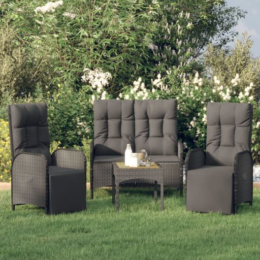 vidaXL 4-tlg. Garten-Essgruppe mit Kissen Grau Poly Rattan