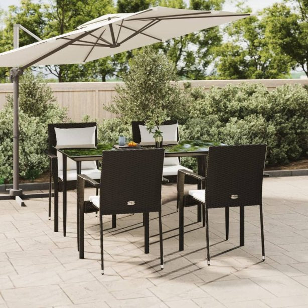 vidaXL 3-tlg. Garten-Essgruppe mit Kissen Schwarz Poly Rattan