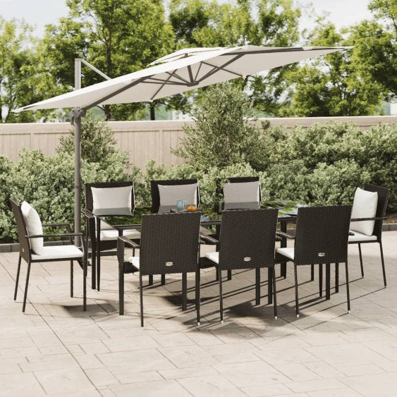 vidaXL 3-tlg. Garten-Essgruppe mit Kissen Schwarz Poly Rattan