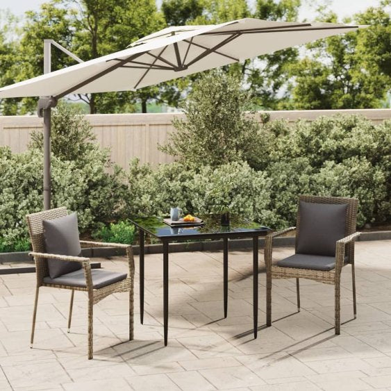 vidaXL 3-tlg. Garten-Essgruppe mit Kissen Schwarz Poly Rattan