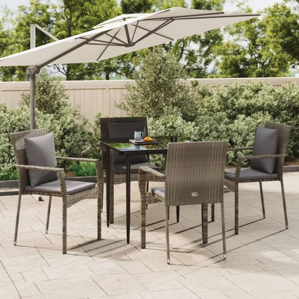 vidaXL 3-tlg. Garten-Essgruppe mit Kissen Schwarz Poly Rattan