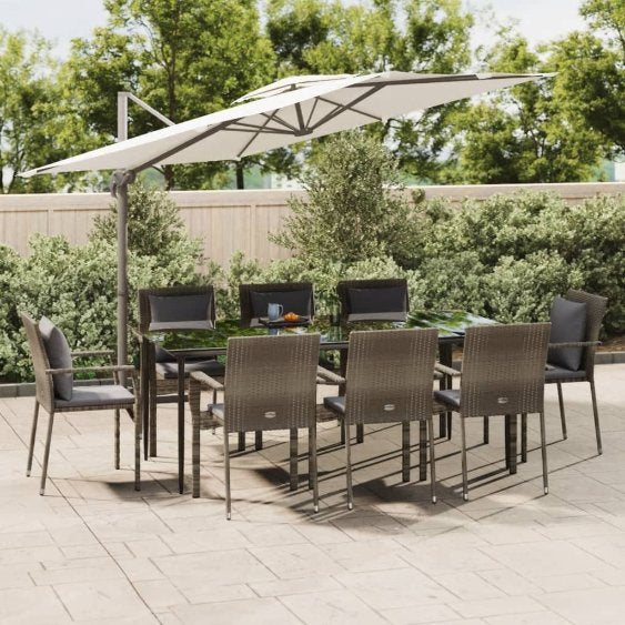 vidaXL 3-tlg. Garten-Essgruppe mit Kissen Schwarz Poly Rattan