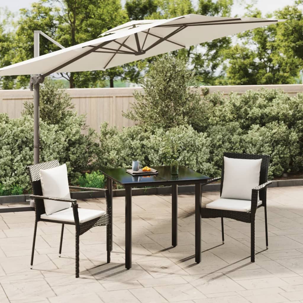 vidaXL 3-tlg. Garten-Essgruppe mit Kissen Schwarz Poly Rattan
