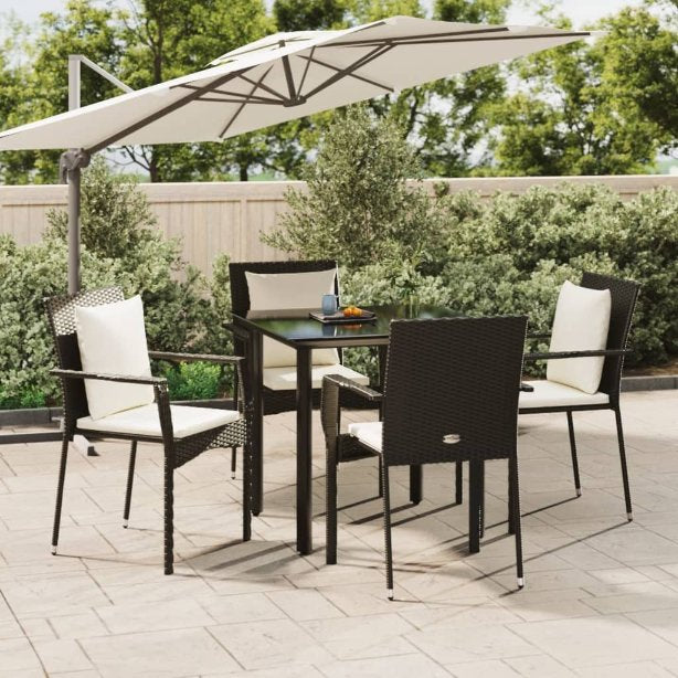 vidaXL 3-tlg. Garten-Essgruppe mit Kissen Schwarz Poly Rattan