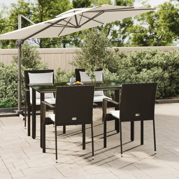 vidaXL 3-tlg. Garten-Essgruppe mit Kissen Schwarz Poly Rattan