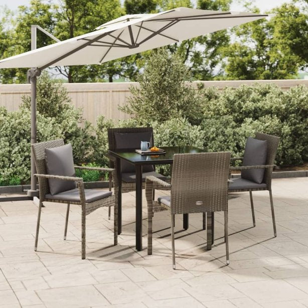 vidaXL 3-tlg. Garten-Essgruppe mit Kissen Schwarz Poly Rattan