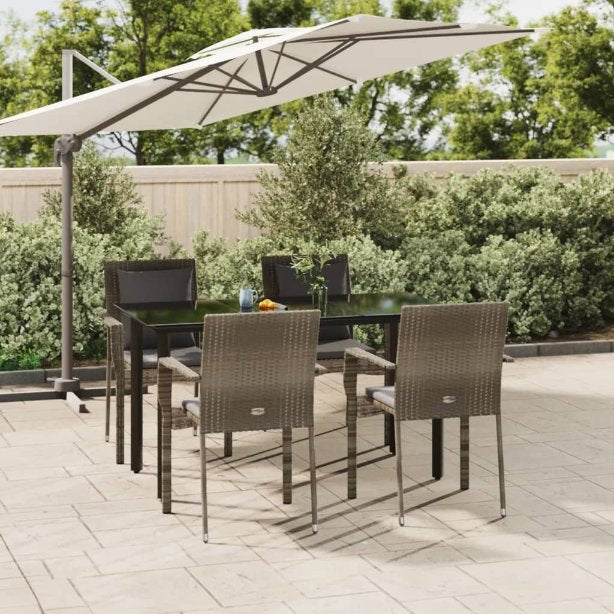 vidaXL 3-tlg. Garten-Essgruppe mit Kissen Schwarz Poly Rattan