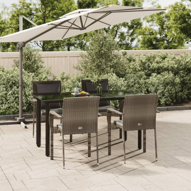 vidaXL 3-tlg. Garten-Essgruppe mit Kissen Schwarz Poly Rattan