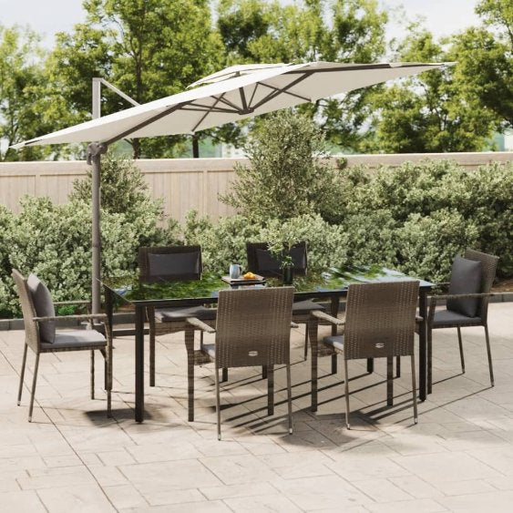 vidaXL 3-tlg. Garten-Essgruppe mit Kissen Schwarz Poly Rattan