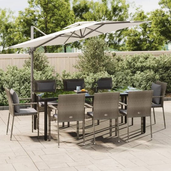 vidaXL 3-tlg. Garten-Essgruppe mit Kissen Schwarz Poly Rattan