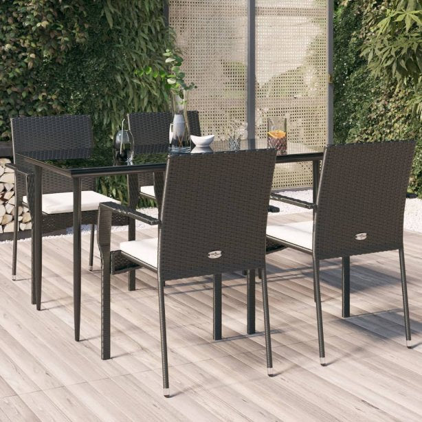 vidaXL 3-tlg. Garten-Essgruppe mit Kissen Schwarz Poly Rattan