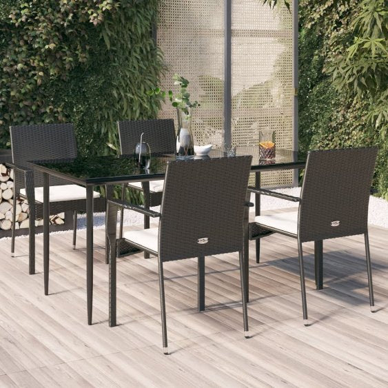 vidaXL 3-tlg. Garten-Essgruppe mit Kissen Schwarz Poly Rattan