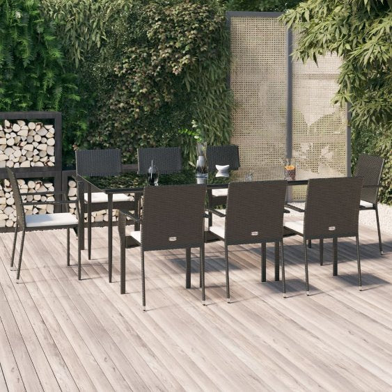 vidaXL 3-tlg. Garten-Essgruppe mit Kissen Schwarz Poly Rattan