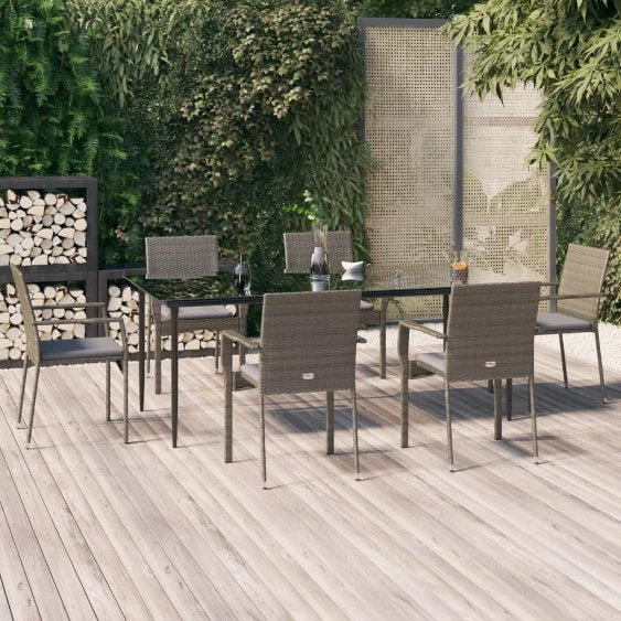 vidaXL 3-tlg. Garten-Essgruppe mit Kissen Schwarz Poly Rattan