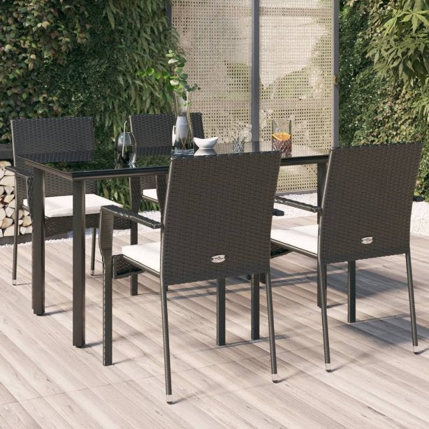 vidaXL 3-tlg. Garten-Essgruppe mit Kissen Schwarz Poly Rattan