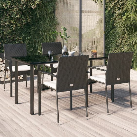 vidaXL 3-tlg. Garten-Essgruppe mit Kissen Schwarz Poly Rattan