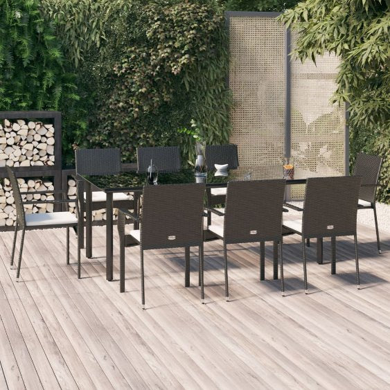 vidaXL 3-tlg. Garten-Essgruppe mit Kissen Schwarz Poly Rattan