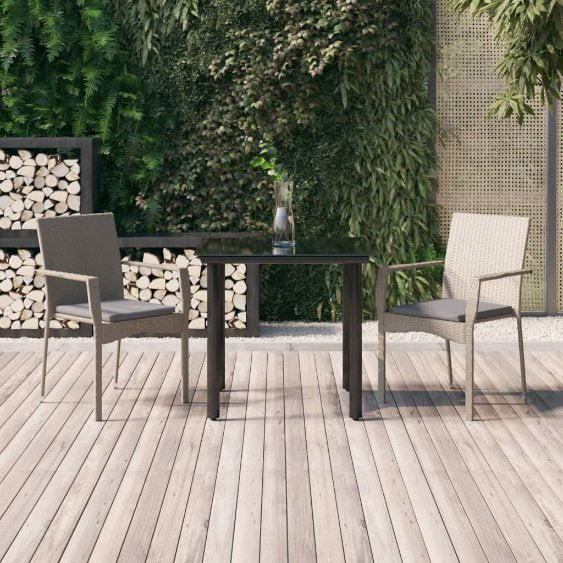 vidaXL 3-tlg. Garten-Essgruppe mit Kissen Schwarz Poly Rattan