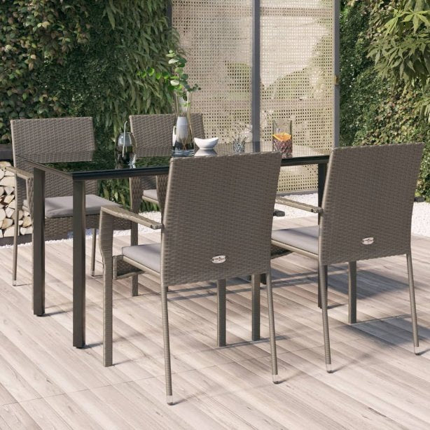 vidaXL 3-tlg. Garten-Essgruppe mit Kissen Schwarz Poly Rattan