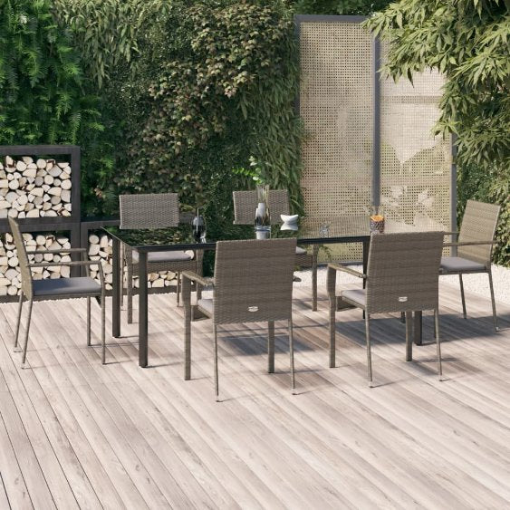 vidaXL 3-tlg. Garten-Essgruppe mit Kissen Schwarz Poly Rattan