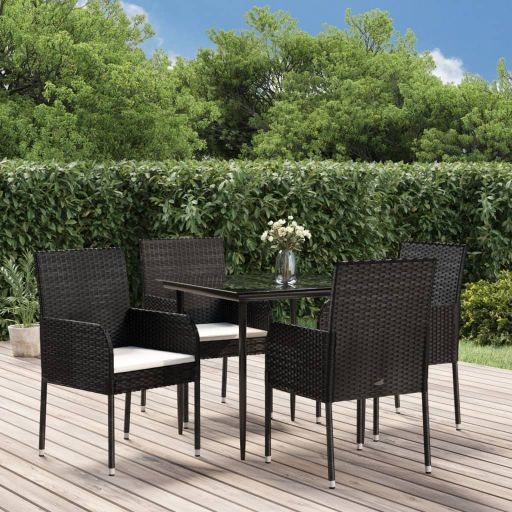 vidaXL 3-tlg. Garten-Essgruppe mit Kissen Schwarz Poly Rattan