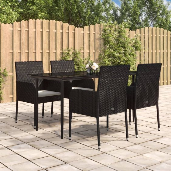vidaXL 3-tlg. Garten-Essgruppe mit Kissen Schwarz Poly Rattan