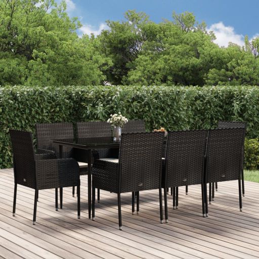 vidaXL 3-tlg. Garten-Essgruppe mit Kissen Schwarz Poly Rattan
