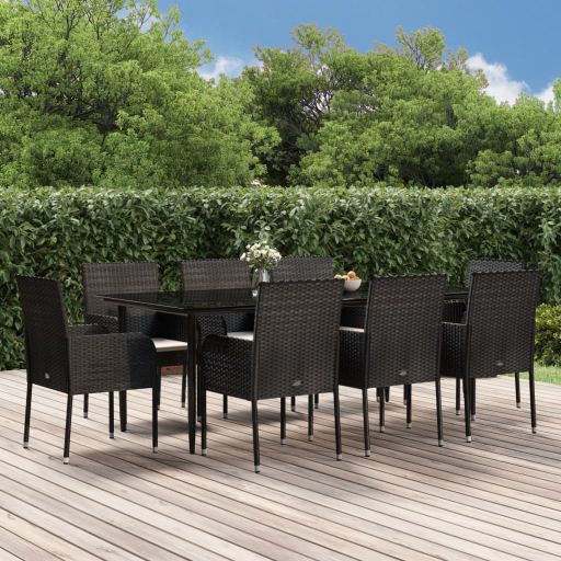 vidaXL 3-tlg. Garten-Essgruppe mit Kissen Schwarz Poly Rattan