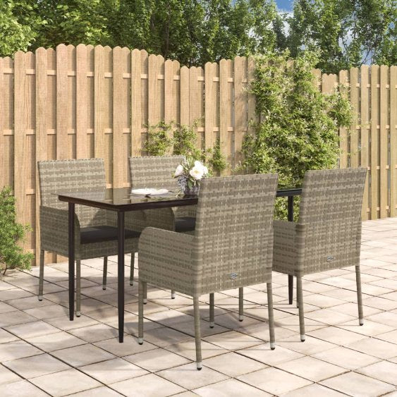 vidaXL 3-tlg. Garten-Essgruppe mit Kissen Schwarz Poly Rattan