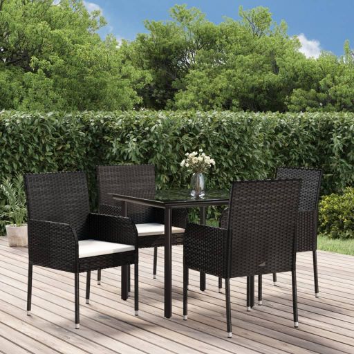 vidaXL 3-tlg. Garten-Essgruppe mit Kissen Schwarz Poly Rattan