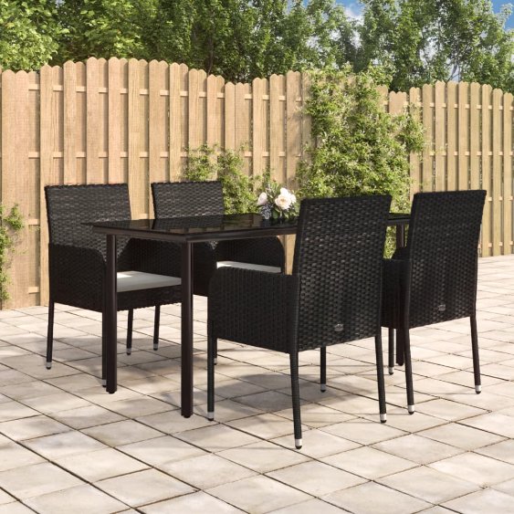 vidaXL 3-tlg. Garten-Essgruppe mit Kissen Schwarz Poly Rattan