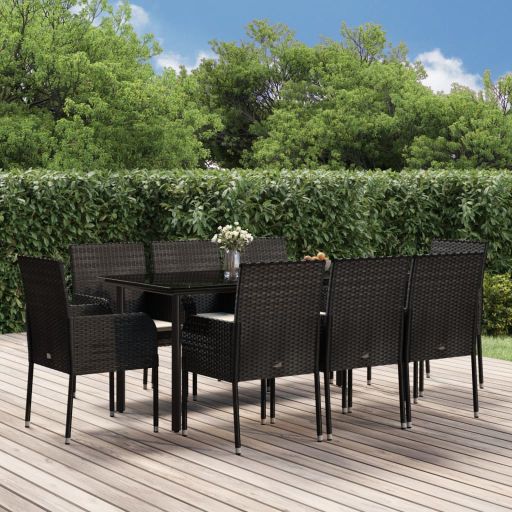 vidaXL 3-tlg. Garten-Essgruppe mit Kissen Schwarz Poly Rattan