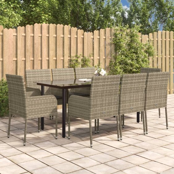 vidaXL 3-tlg. Garten-Essgruppe mit Kissen Schwarz Poly Rattan