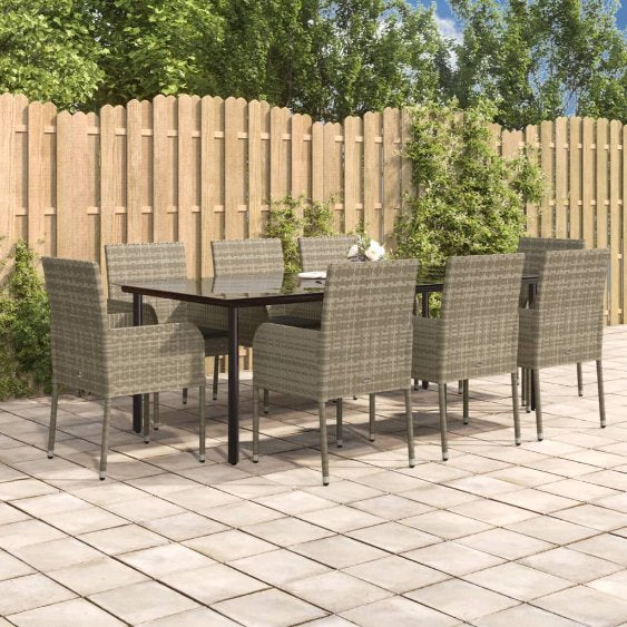 vidaXL 3-tlg. Garten-Essgruppe mit Kissen Schwarz Poly Rattan