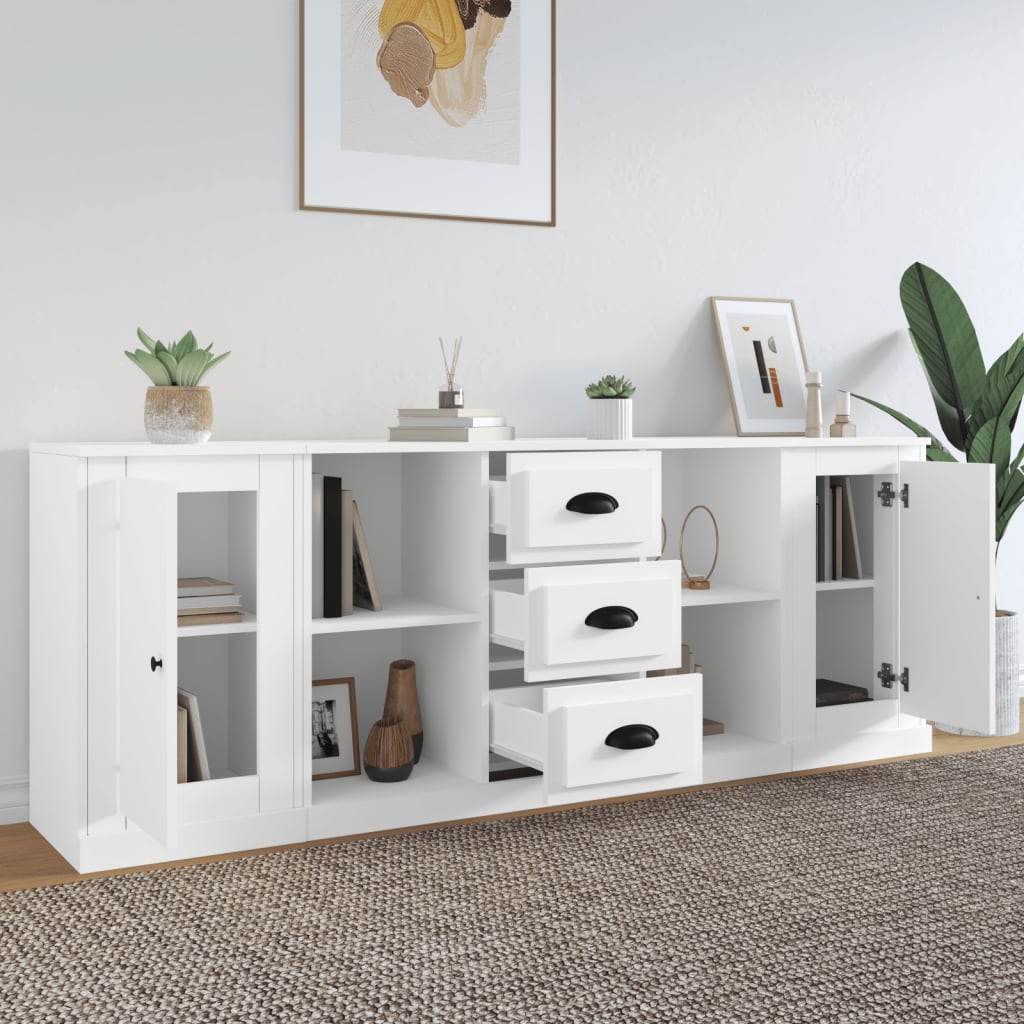 vidaXL Sideboards 3 Stk. Weiß Holzwerkstoff