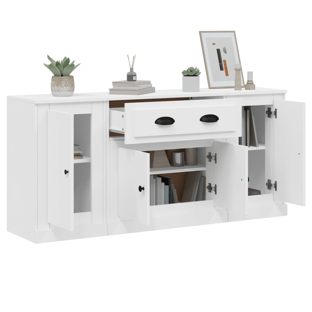 vidaXL Sideboards 3 Stk. Weiß Holzwerkstoff