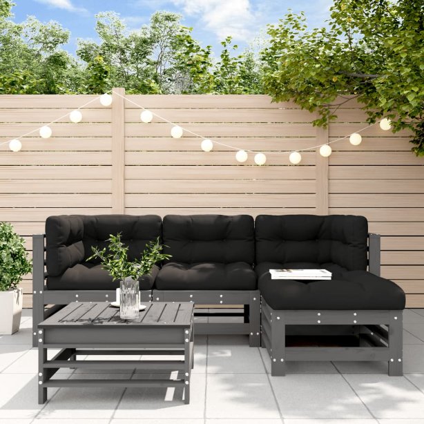 vidaXL 5-tlg. Garten-Lounge-Set mit Kissen Massivholz