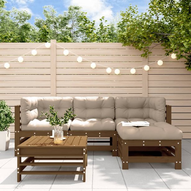 vidaXL 5-tlg. Garten-Lounge-Set mit Kissen Massivholz