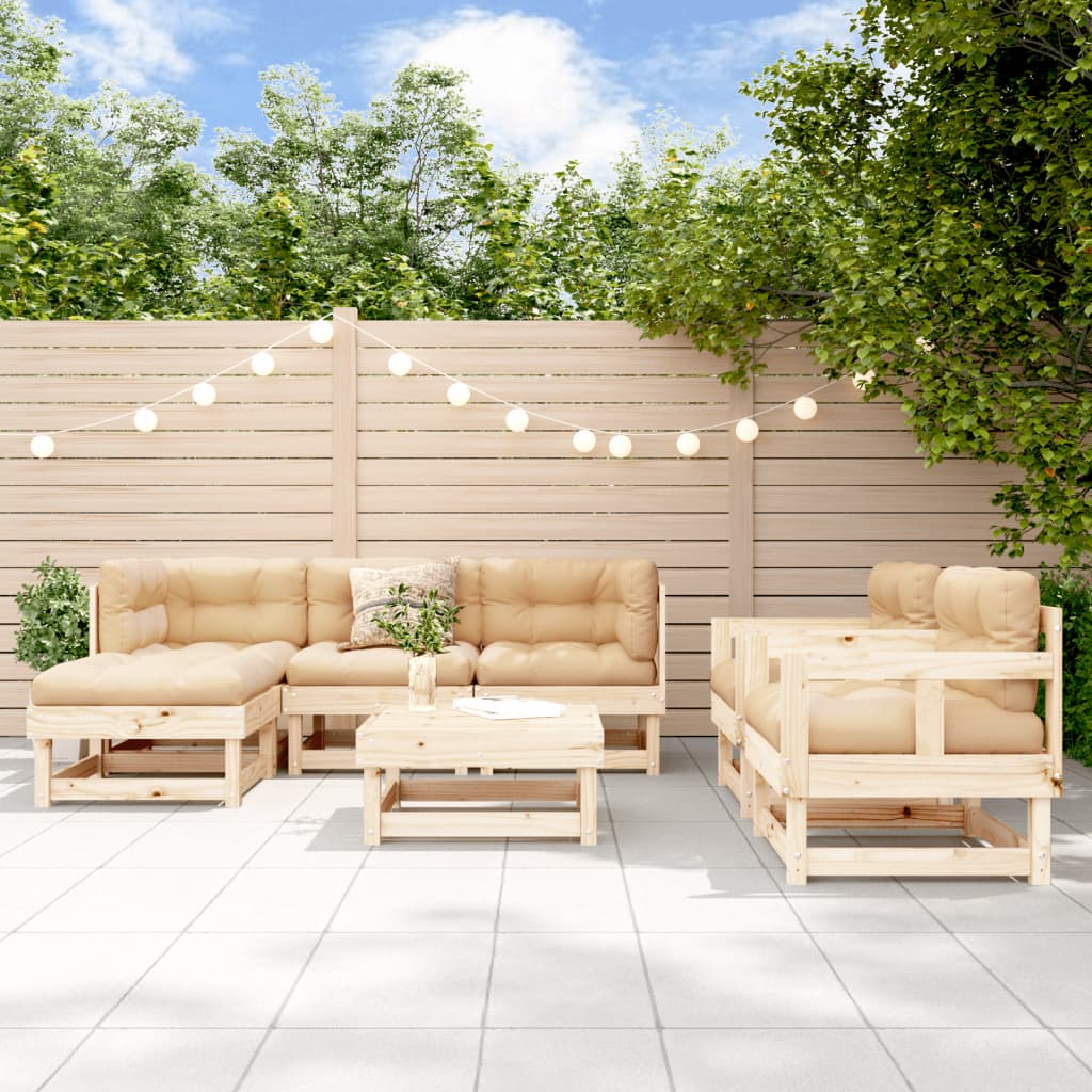 vidaXL 7-tlg. Garten-Lounge-Set mit Kissen Massivholz