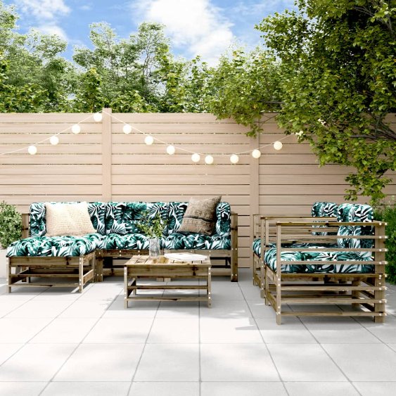 vidaXL 7-tlg. Garten-Lounge-Set mit Kissen Massivholz