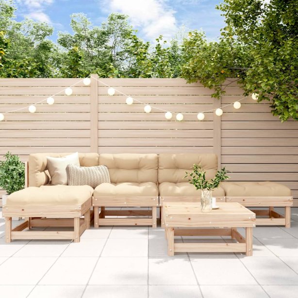 vidaXL 6-tlg. Garten-Lounge-Set mit Kissen Massivholz