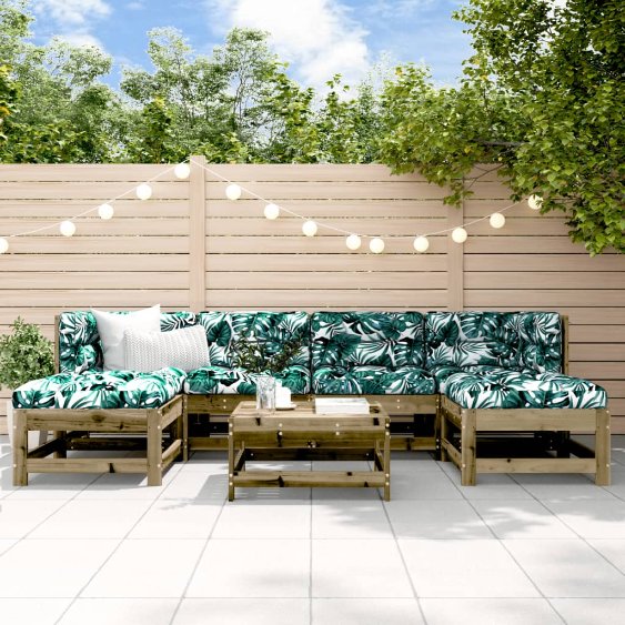 vidaXL 7-tlg. Garten-Lounge-Set mit Kissen Massivholz