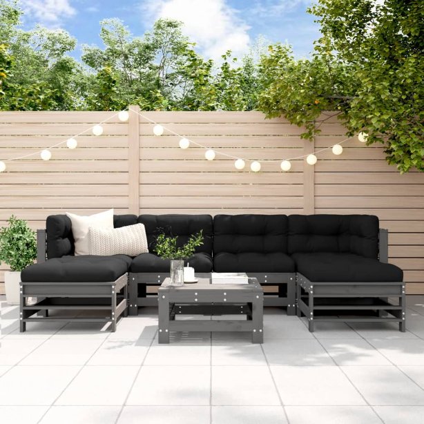 vidaXL 7-tlg. Garten-Lounge-Set mit Kissen Massivholz