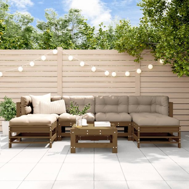 vidaXL 7-tlg. Garten-Lounge-Set mit Kissen Massivholz