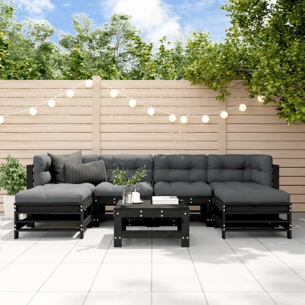 vidaXL 7-tlg. Garten-Lounge-Set mit Kissen Massivholz