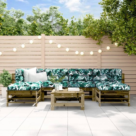 vidaXL 7-tlg. Garten-Lounge-Set mit Kissen Massivholz