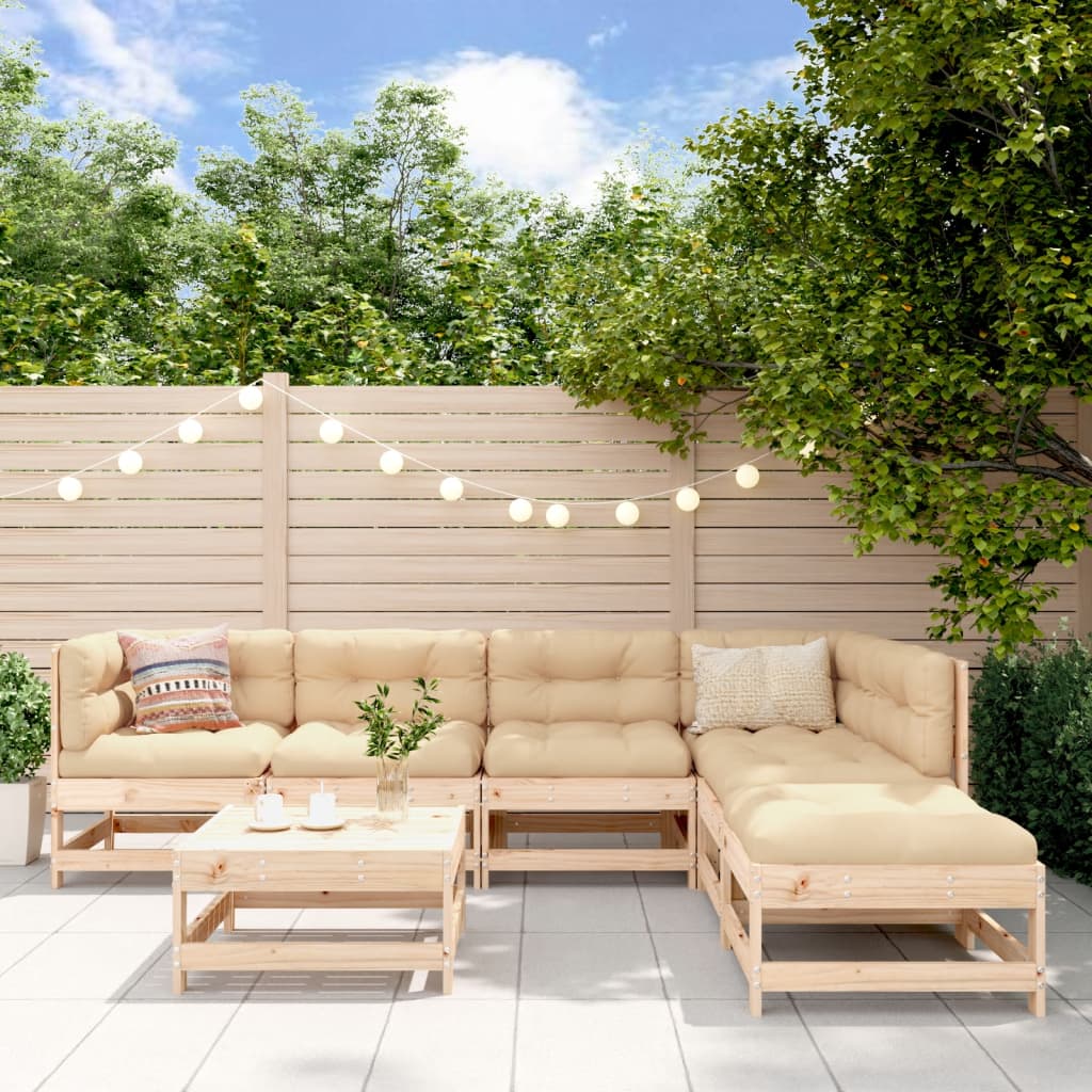 vidaXL 7-tlg. Garten-Lounge-Set mit Kissen Massivholz