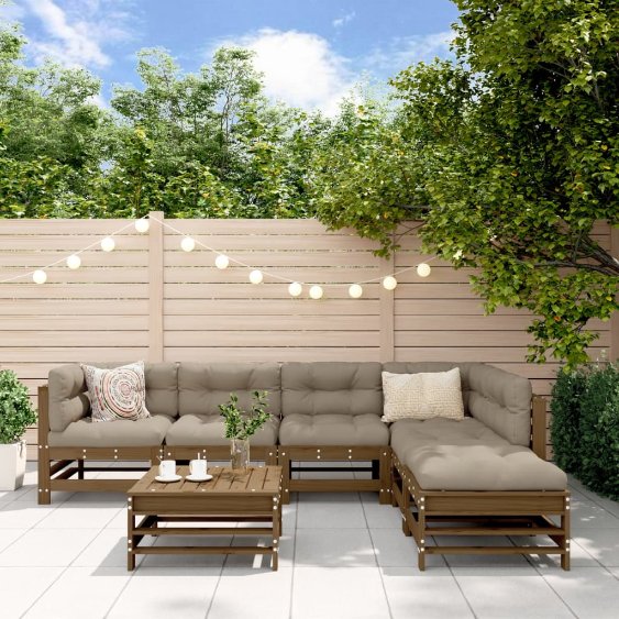 vidaXL 7-tlg. Garten-Lounge-Set mit Kissen Massivholz